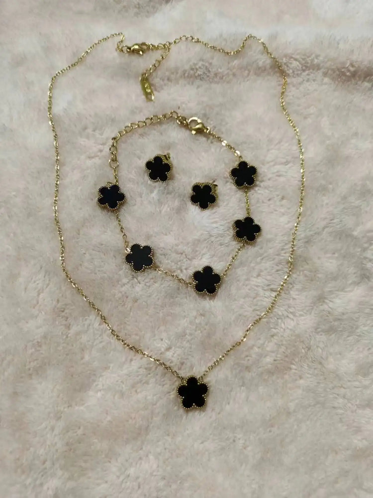 2pcs/Set Flower Stainless Steel Pendant Necklace Earrings For Women Trending New In Fashion Jewelry Set Accessories Clover