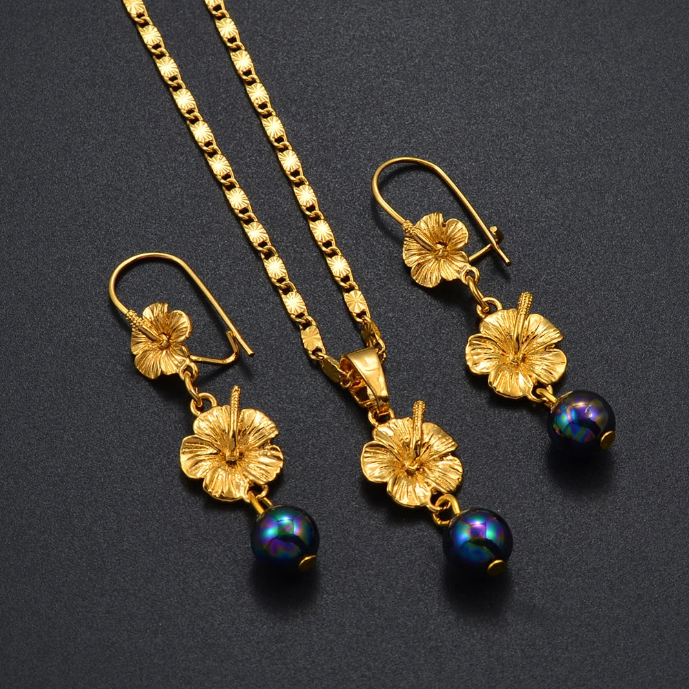 Hawaiian Flower Jewelry sets Hawaiian Pendant Necklaces Earrings Guam Micronesia Chuuk Party & Wedding @262306