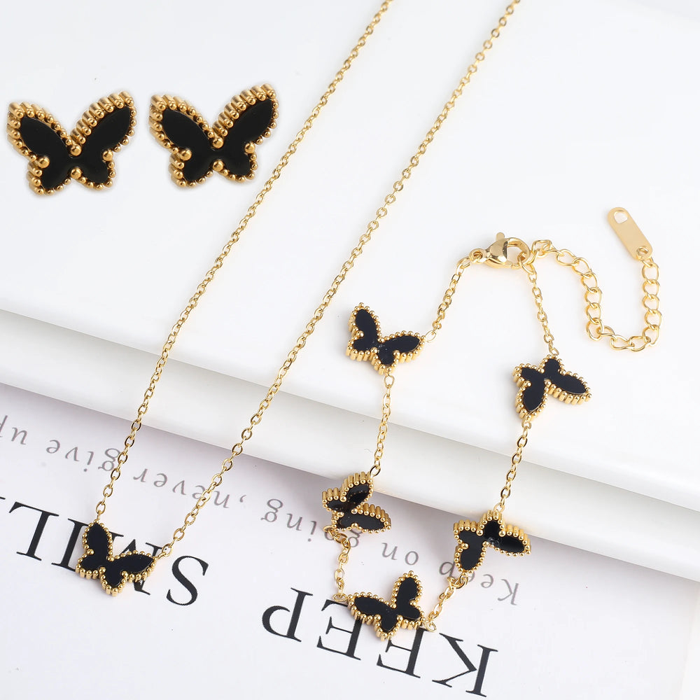 3PCS Hot Sale Stainless Steel Butterfly Jewelry Set Bracelet Necklace Earrings High Quality Women Luxury Party Jewelry Clover