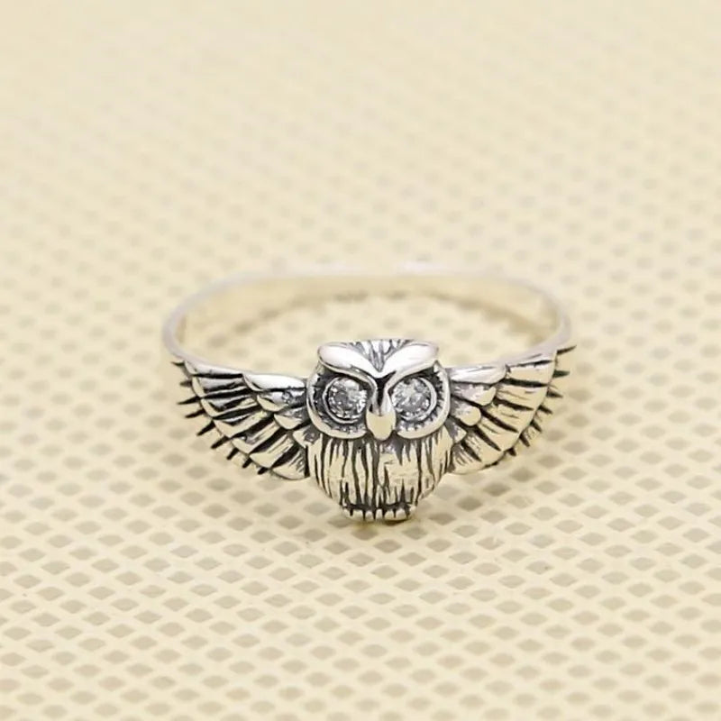 Buyee 925 Sterling Silver Personality Ring Finger Cute Owl Animal Open Ring for Women Fashion Family Party Fine Jewelry Circle