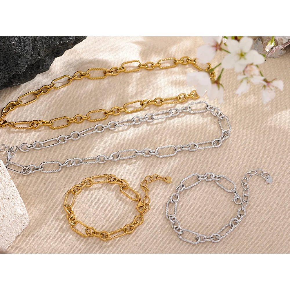 Waterproof Stainless Steel Metal Handmade Neck Chain Necklace Bracelet for Women Statement Fashion Jewelry PVD Plated