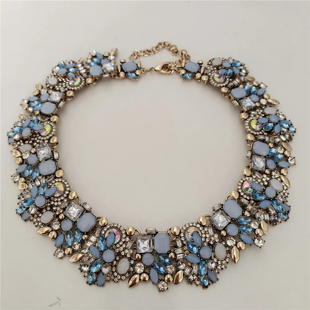 2025 New Fashion Crystal Rhinestones Large Collar Choker Necklace Earrings Women Jewelry Sets Indian Statement Wedding Necklace