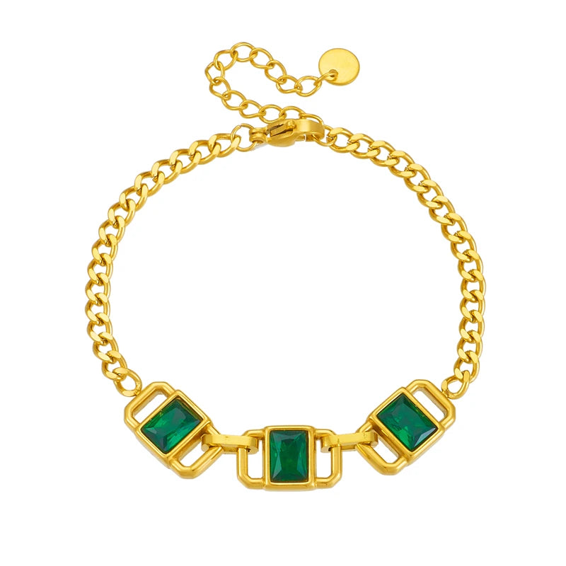  316L Stainless Steel Geometric Green White Stone Bracelet For Women Girl Fashion Wrist Chain Bangles Jewelry Lady Gift