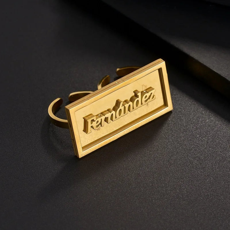 Fashion Custom Name Rings Stainless Steel Personalized Double Thick Plated Adjustable Rings For Men Women Jewelry Festival Gifts