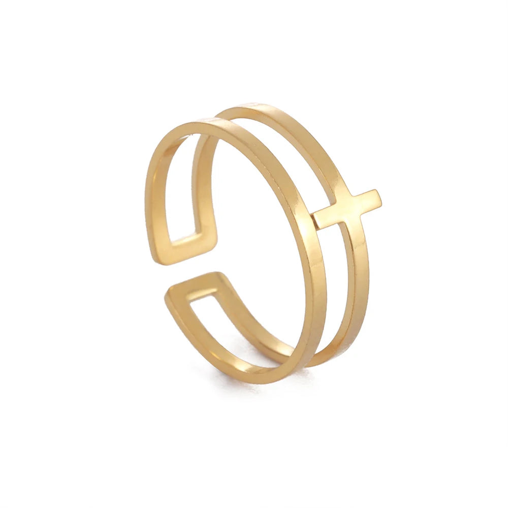 2025 Jesus Cross Rings for Women Stainless Steel Gold Color Open Finger Ring Christian New Fashion Jewelry Party Gift