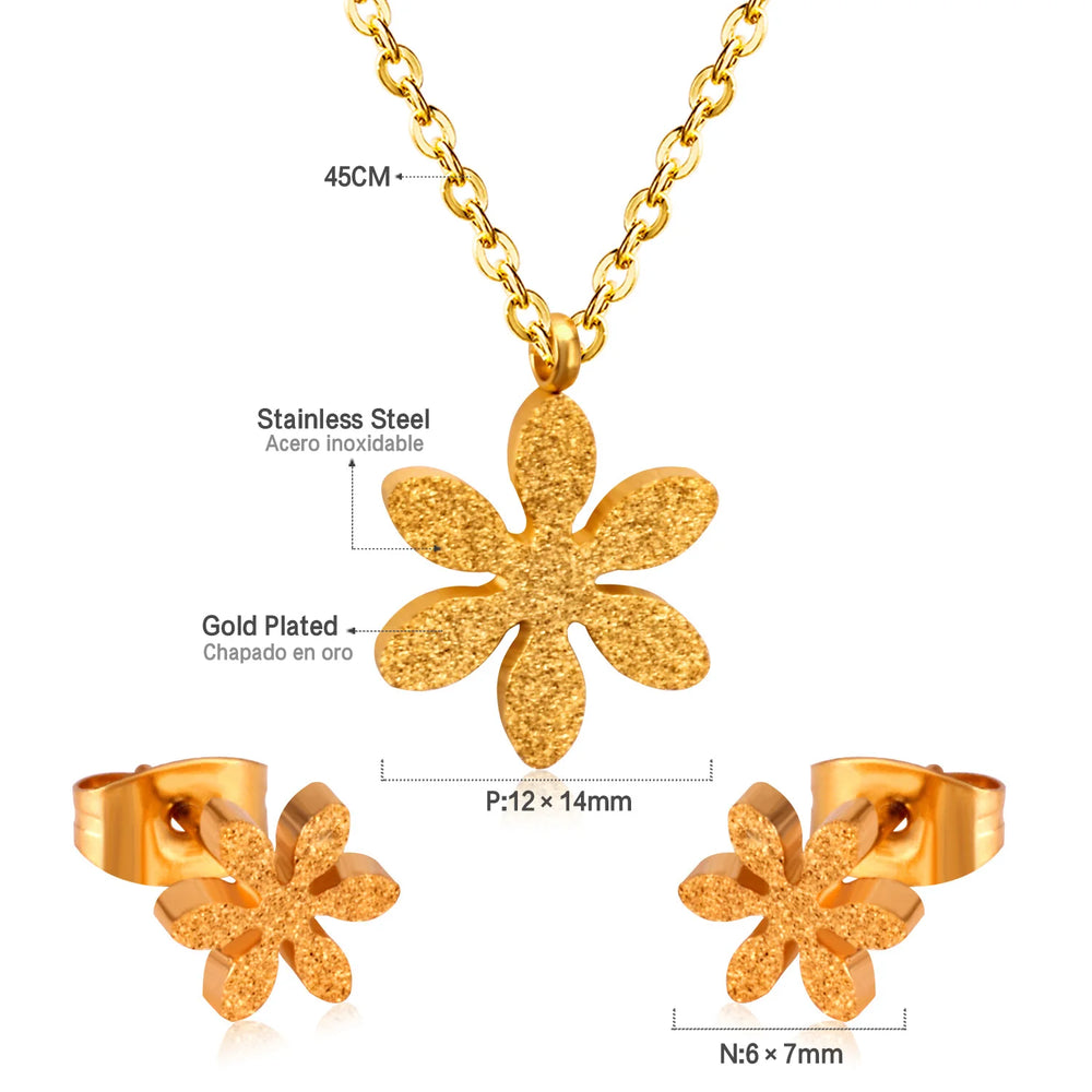Jewelry Sets Yellow Flowers Pendant Necklace Earrings Stainless Steel For Women Gold Color 2023 Trendy Summer Wholesale