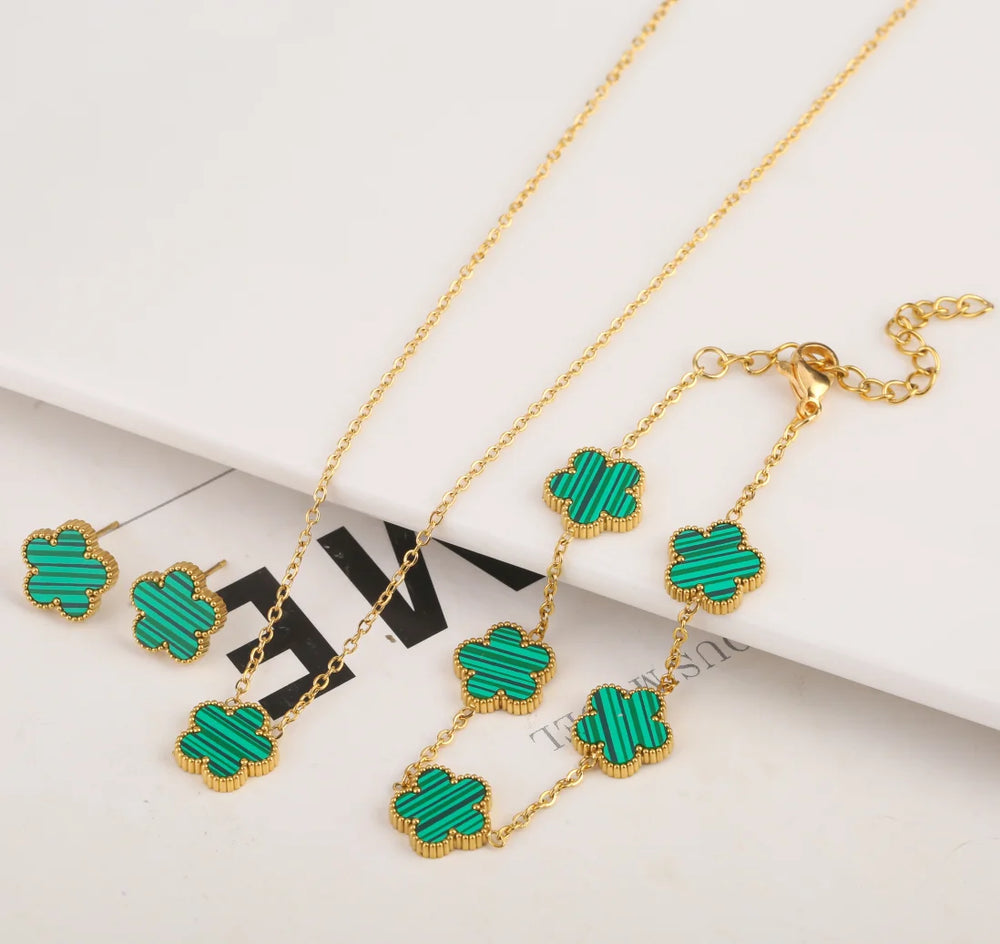 Stainless Steel Non Fading Minimalist Creative Plant Live Leaf Petal Flower Pendant Necklace Earrings Bracelet Jewelry Set