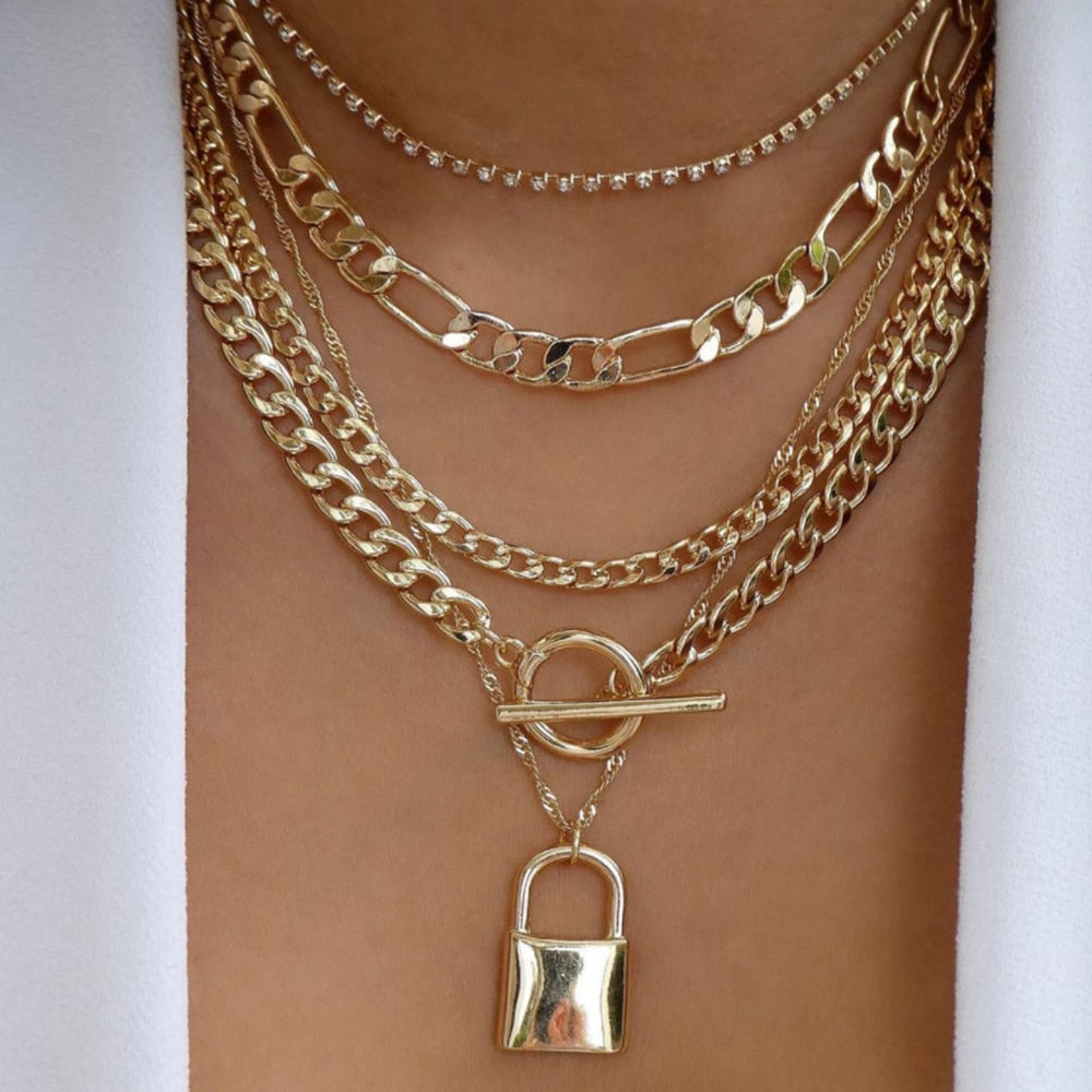 Bohemia Multilayer Moon Gold Color Pendant Necklace