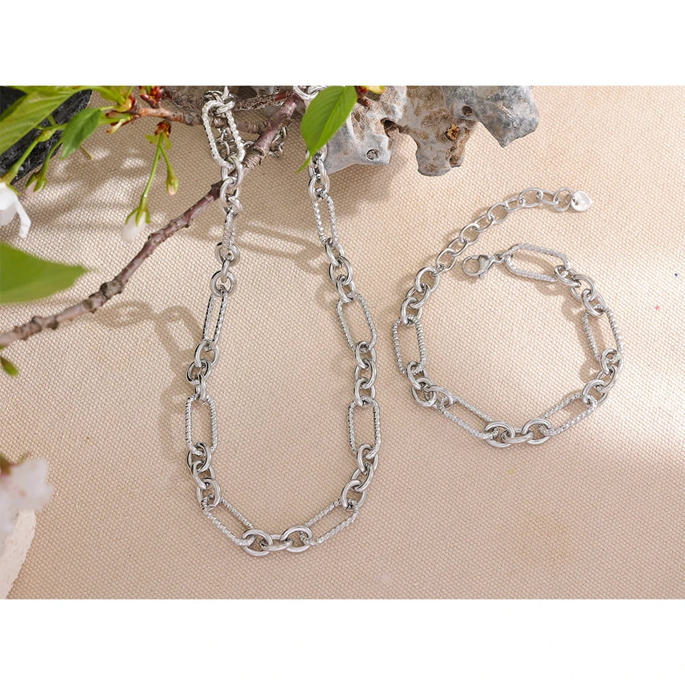 Waterproof Stainless Steel Metal Handmade Neck Chain Necklace Bracelet for Women Statement Fashion Jewelry PVD Plated