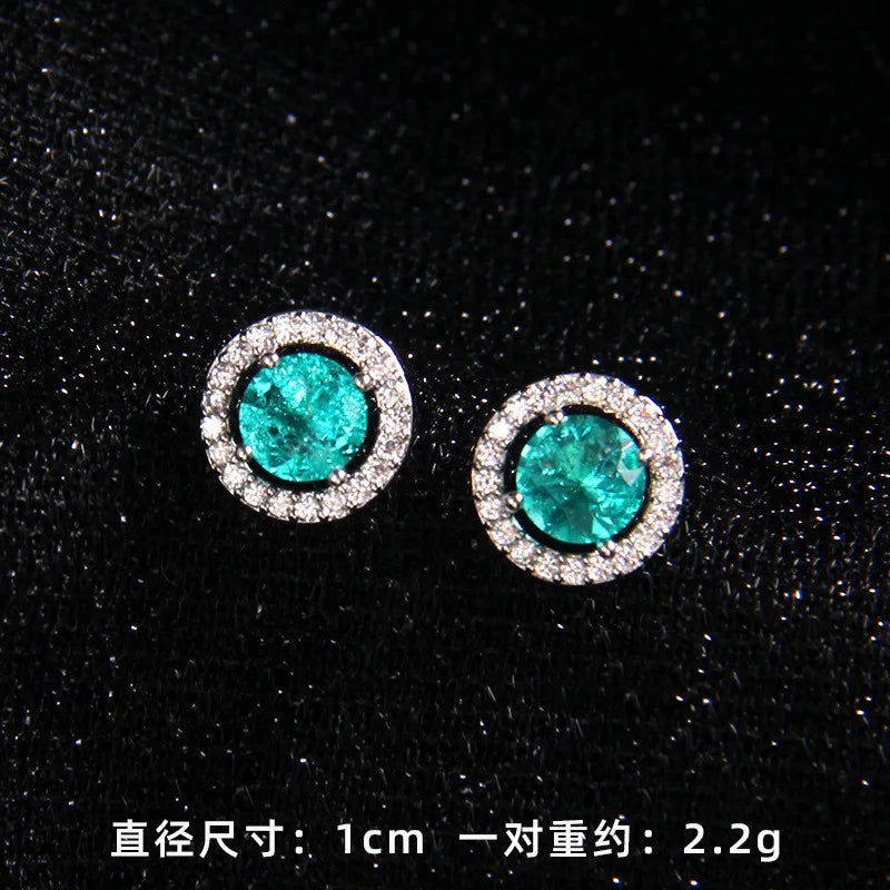 High Grade Round Zircon Jewelry Set Trendy Popular Stainless Steel Pendant Necklace Stud Earrings Party Gifts For Women Girls