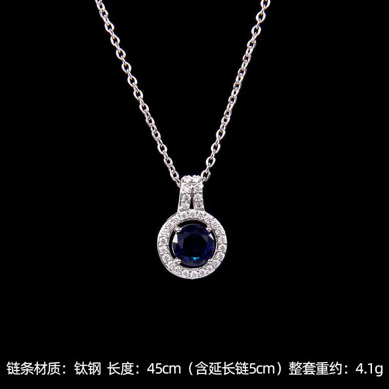 High Grade Round Zircon Jewelry Set Trendy Popular Stainless Steel Pendant Necklace Stud Earrings Party Gifts For Women Girls