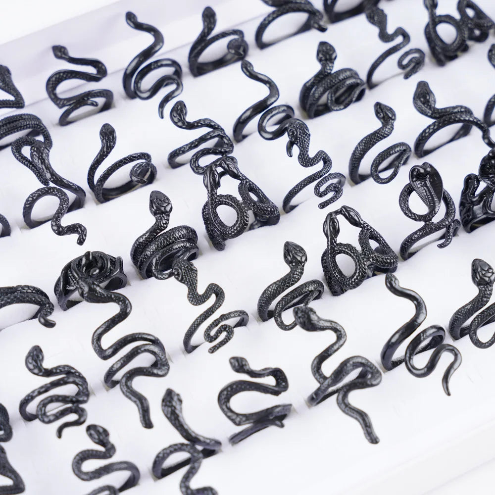 10Pcs/Lot New Fashion Punk Animal Snake Opening Rings For Men Women Gothic Mixed Style Jewelry Party Gifts