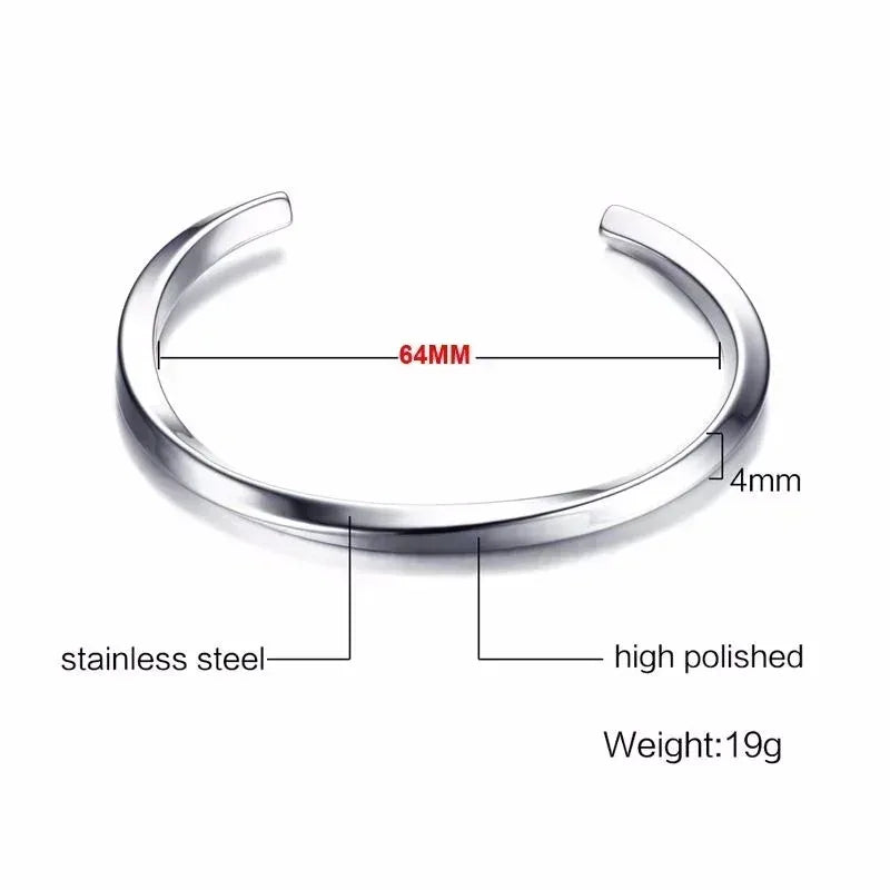 2024 New Simple Twisted Stainless Steel Open Bangles for Men Women Delicate Silver Color Cuff Bracelet Fashion Party Jewelry