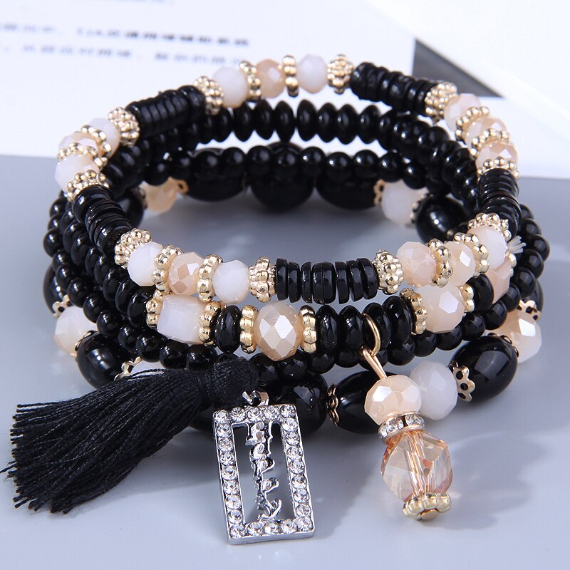 Behold the stunning beauty and artistry of our Bohemian Beads Crystal Charms bracelets! A stylish trend starter, this piece features a stunning round shape, crafted from stone beads and weighing a lightweight 43g. With a size of 170mm, it's perfect for any woman's wrist. Get the perfect balance between fashion-forward and timeless - order now!