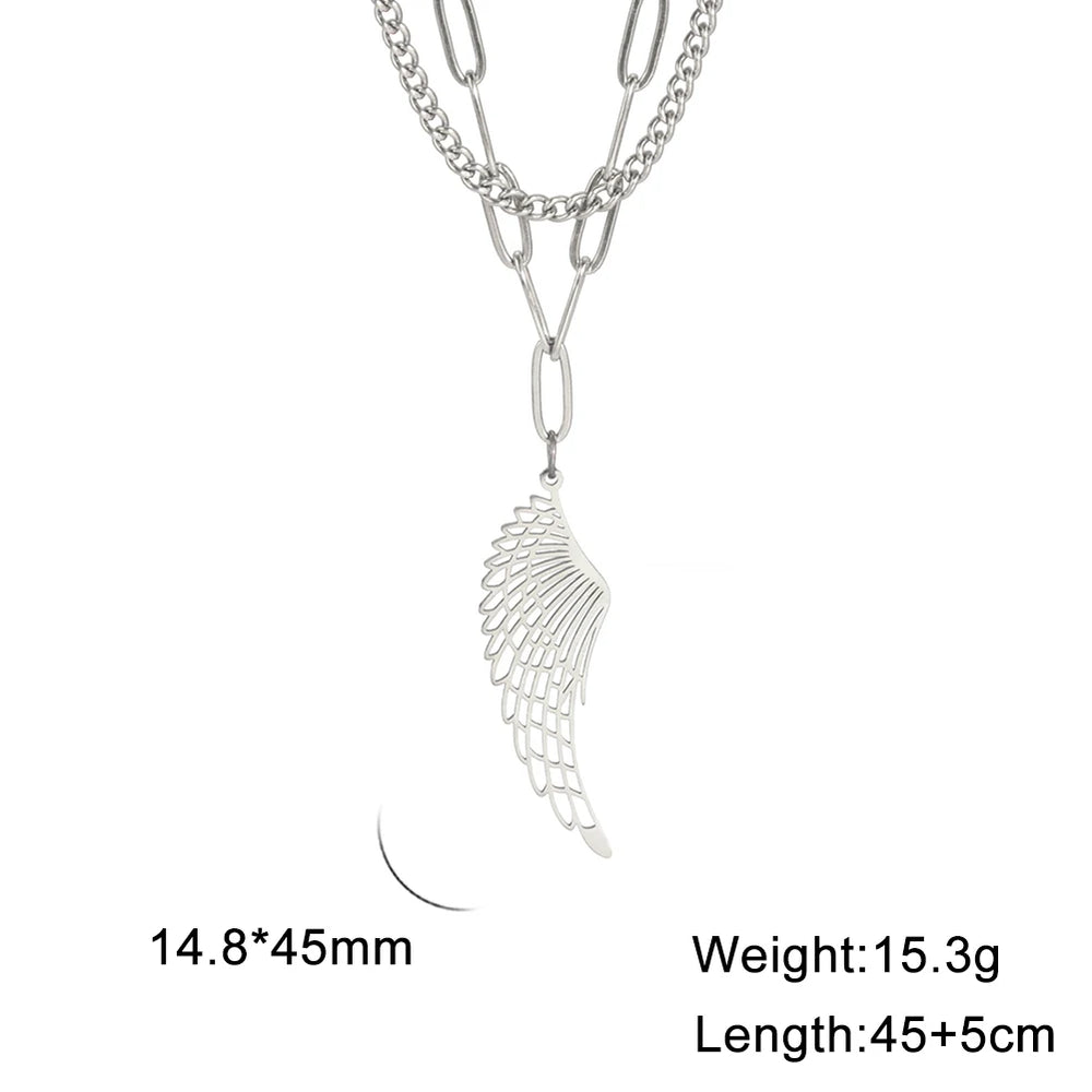 2025 Seraph Angel Wing Pendant Necklace for Women Stainless Steel Gold Color Choker Chain Necklace Fashion Jewelry Gifts