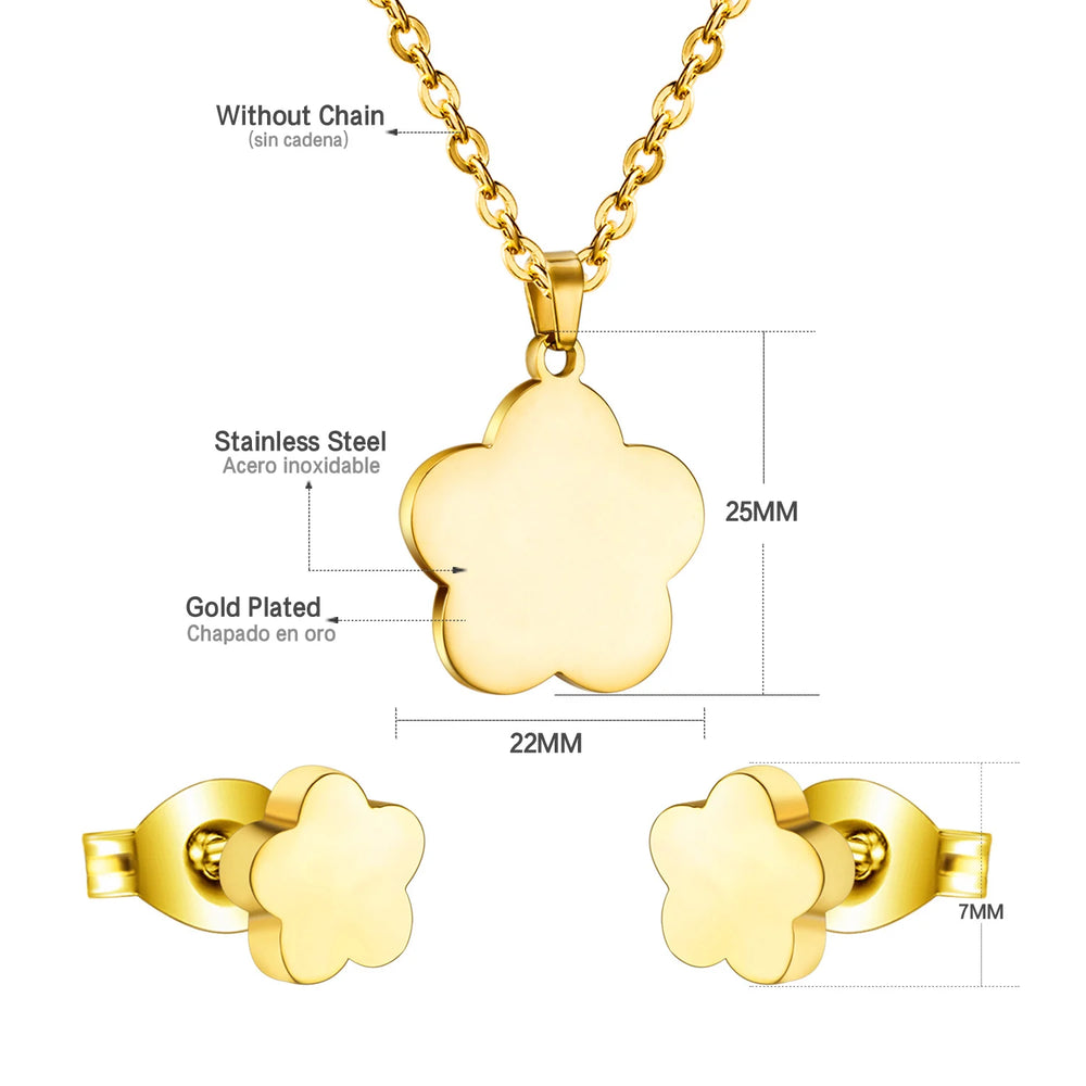 Jewelry Sets Yellow Flowers Pendant Necklace Earrings Stainless Steel For Women Gold Color 2023 Trendy Summer Wholesale