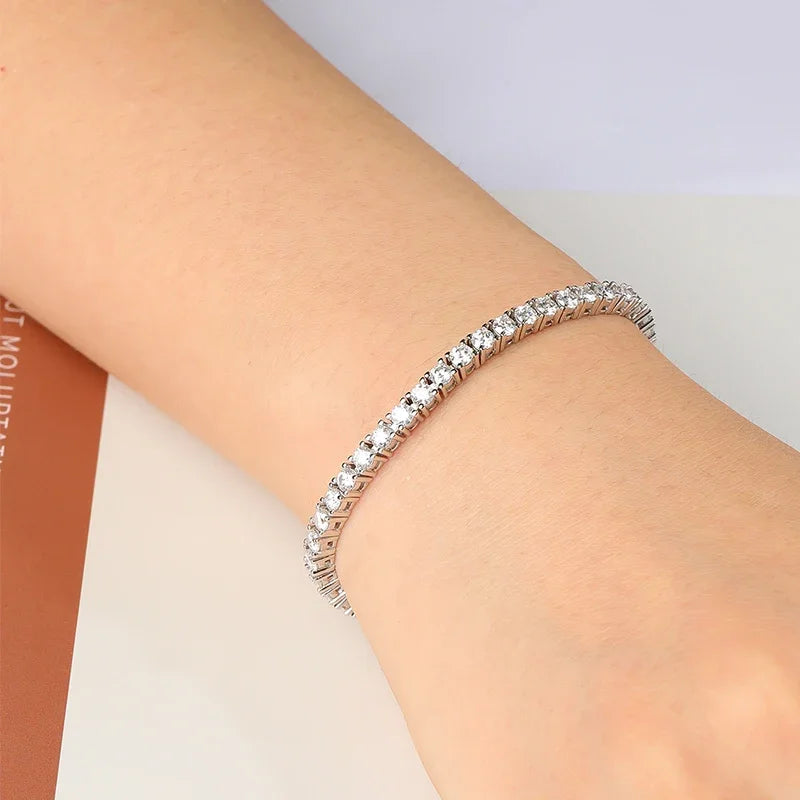 2-6.5mm Real Moissanite Tennis Bracelet for Women Christmas Gift Platinum Plated 100% 925 Sterling Silver Wedding Jewelry