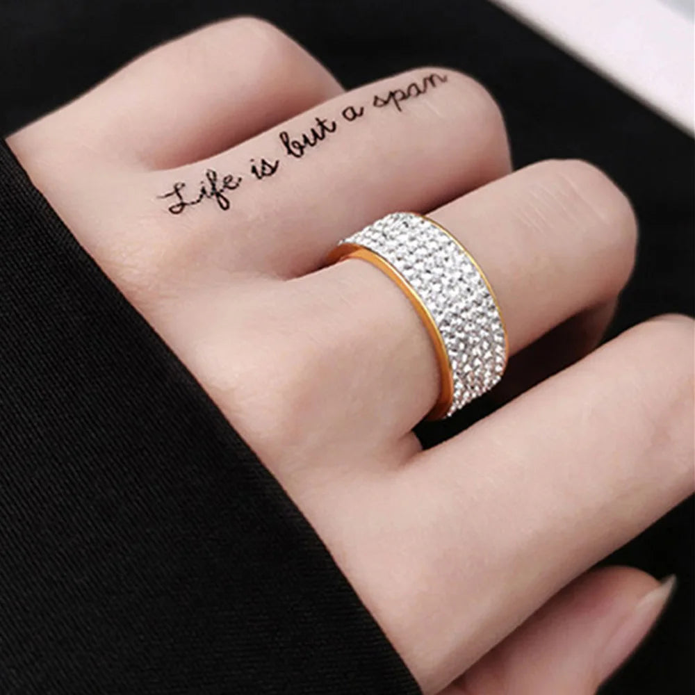 Iced Out Wedding Engagement Rings For Women Men Gold/Silver Color Stainless Steel Bling Cubic Zirconia Ring Luxury Jewelry