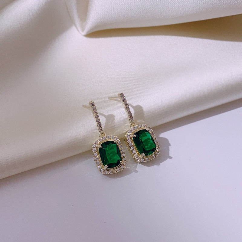 French Vintage Green Gem Earrings