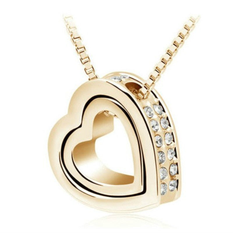 Austrian Crystal Double Heart Pendant Necklace