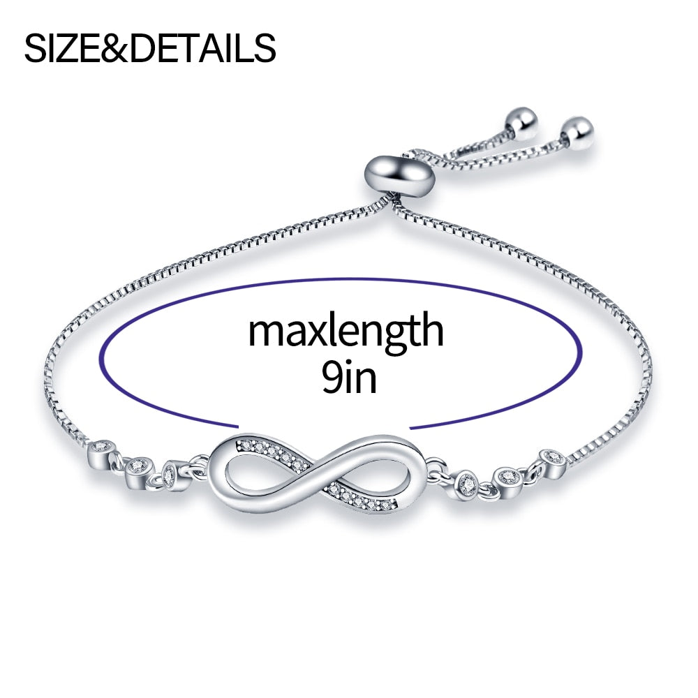 Designed with timeless classic style, this 925 Sterling Silver Infinity Bracelet adds a luxurious look to every ensemble. Perfect for women who cherish fine jewelry, this bracelet is sure to take any outfit to the next level.