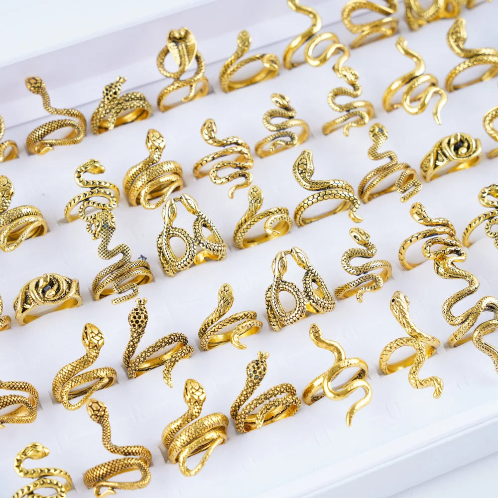 10Pcs/Lot New Fashion Punk Animal Snake Opening Rings For Men Women Gothic Mixed Style Jewelry Party Gifts