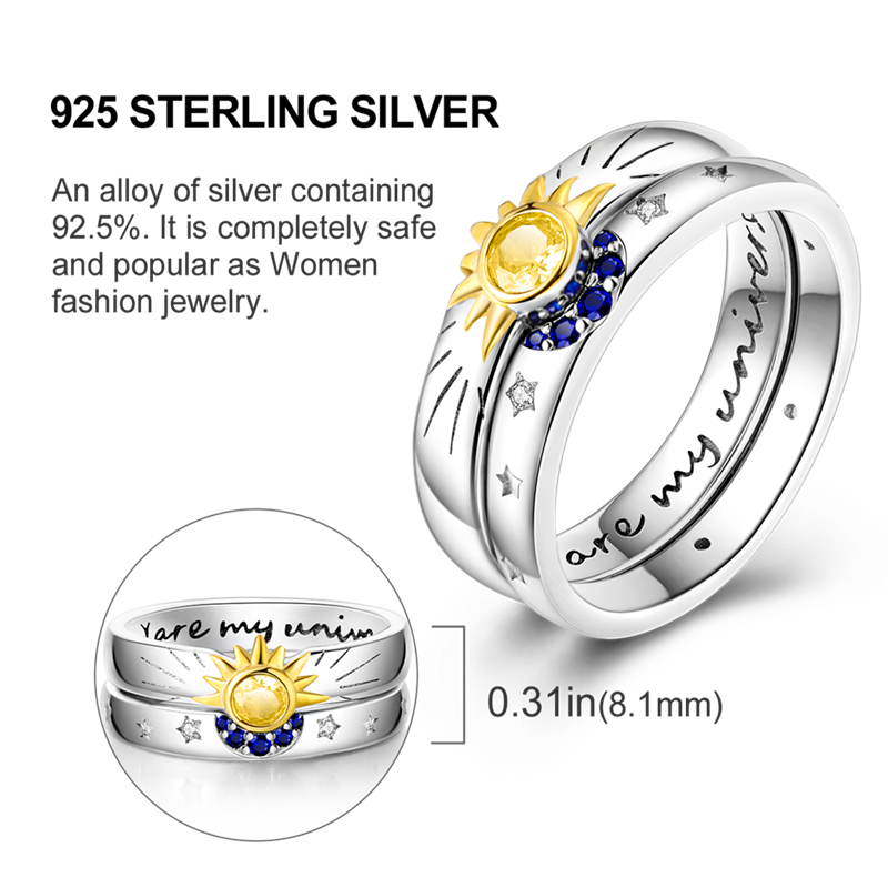 Star Moon 925 Sterling Silver Ring