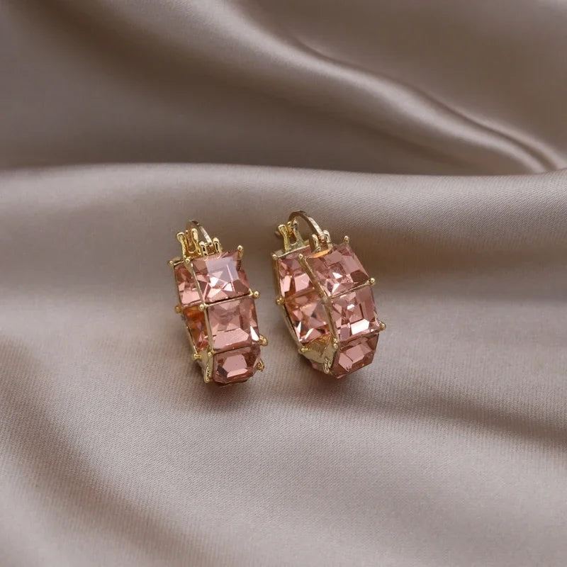 2023  Gold Plated Korean New Design Fashion Jewelry Square Grey Crystal Earrings Elegant Women's Daily Work Accessories