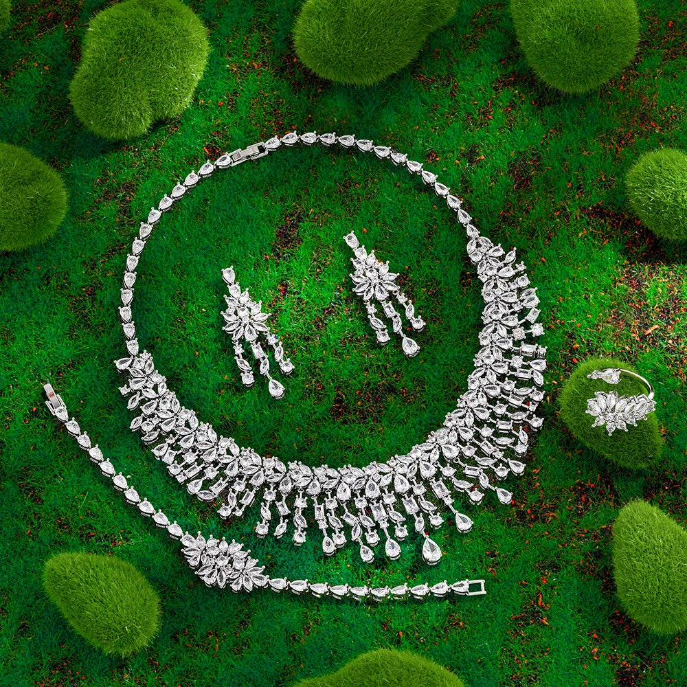 2025 Hot Selling Cubic Zirconia Bridal Wedding Jewelry Set Bridal 4-piece Set Women's Jewelry Set Jewelry Brand Reproduction