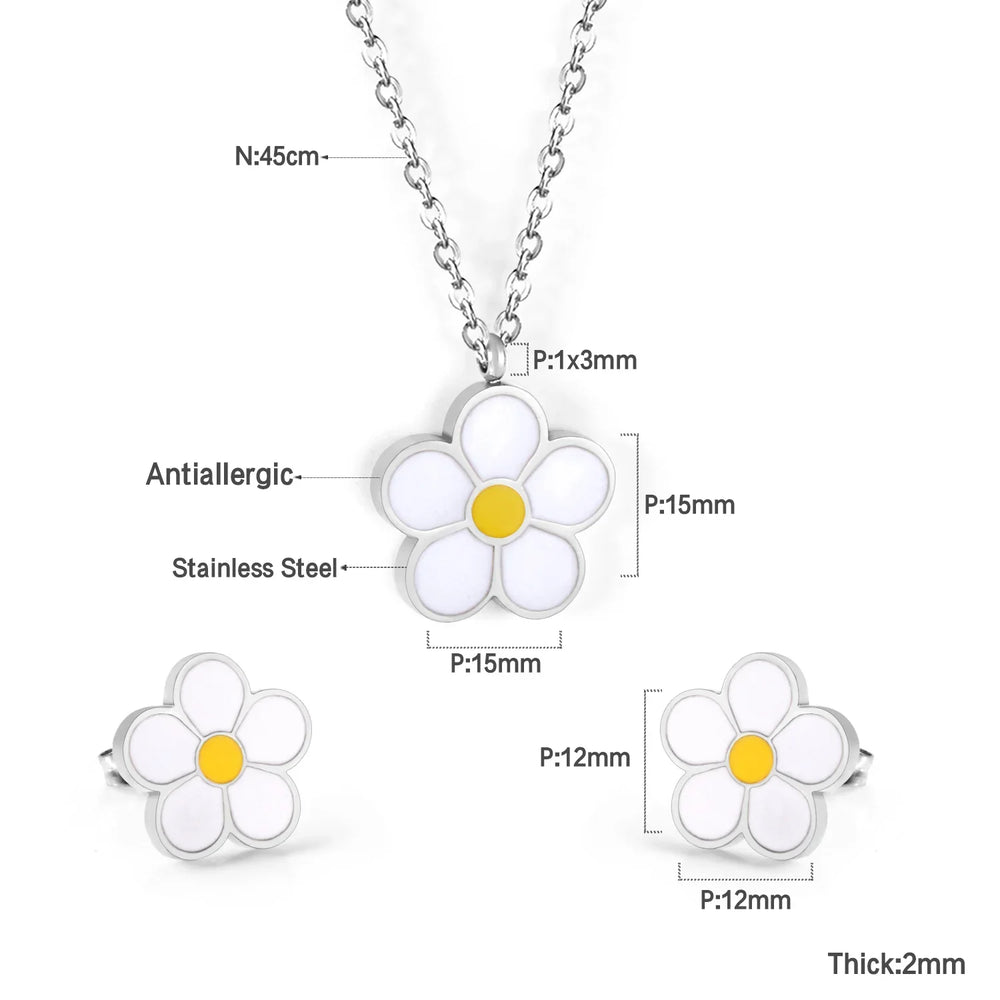 Jewelry Sets Yellow Flowers Pendant Necklace Earrings Stainless Steel For Women Gold Color 2023 Trendy Summer Wholesale