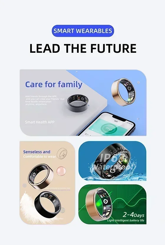 2024 New R11M Smart Ring Heart Rate Sleep Monitoring IP68 Waterproof Multi-sport Mode Titanium Steel Shell Ring For Adult