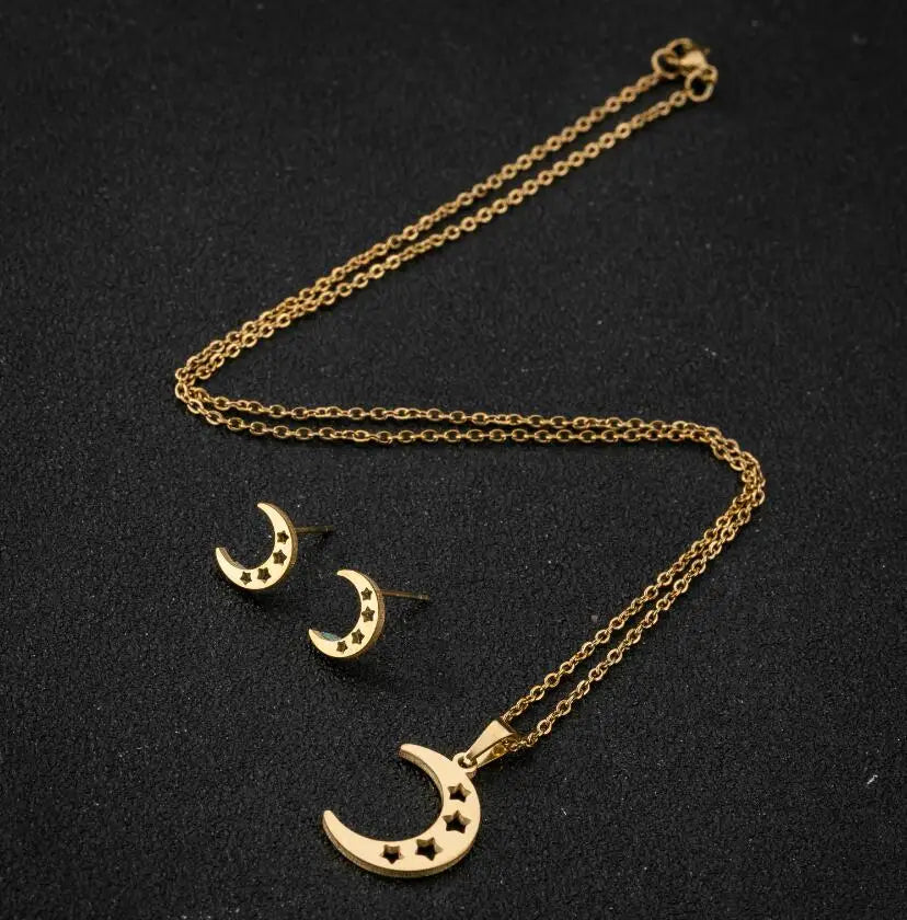 Luxury Stainless Steel Wedding Bride Jewelry Set Multiple Stars Earrings And Necklace Gold Color Clavicle Chain Joyas Mujer