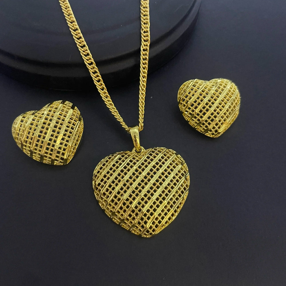 24K Gold-plated Two Piece Copper Jewelry Set India Dubai Jewelry Gold Warped Geometry Necklace Earrings