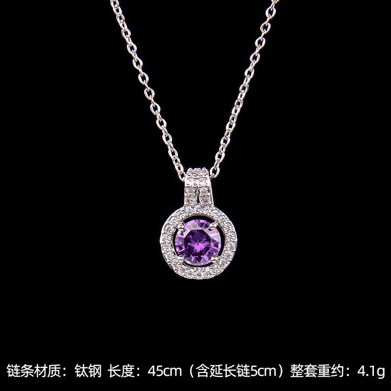 High Grade Round Zircon Jewelry Set Trendy Popular Stainless Steel Pendant Necklace Stud Earrings Party Gifts For Women Girls