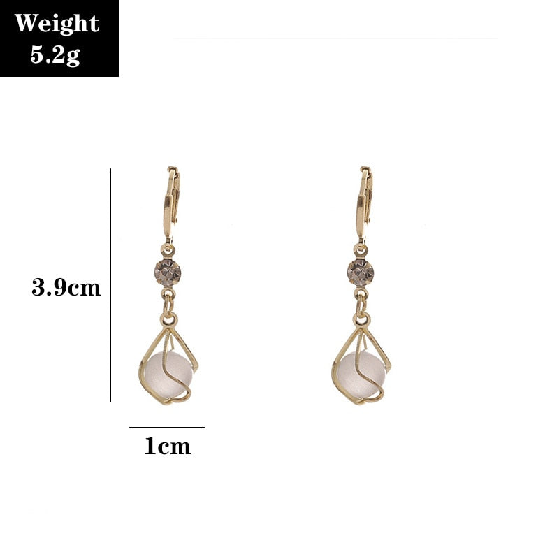 Rhinestone Asymmetric Hollow Opal Long Earrings