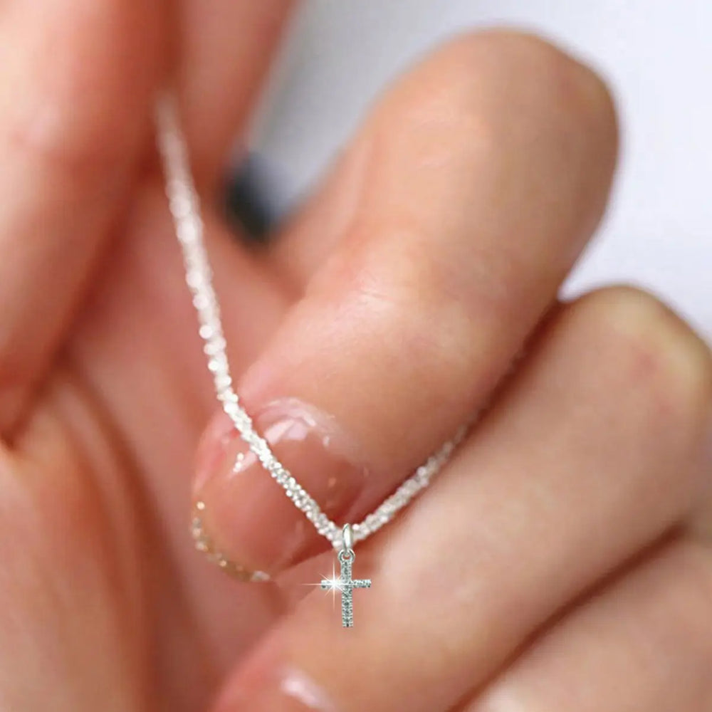 Popular 925 Sterling Silver Cross Zircon Necklace Personalized Geometric Pendant Choker Birthday Party Gift Women's Fine Jewelry