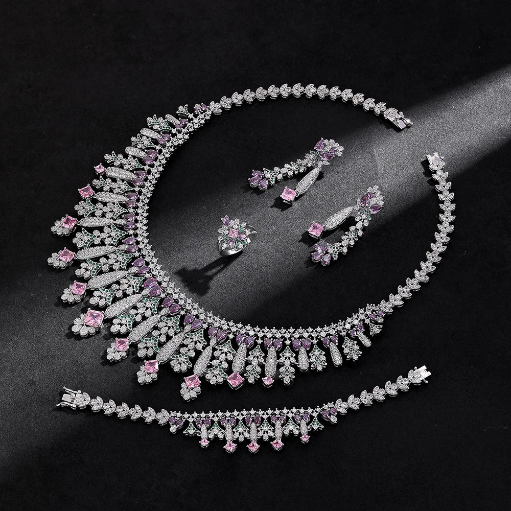 2025 New 4-piece Bride Zirconia Full Set Women's Party Jewelry Set Dubai Nigeria Crystal Wedding Jewelry Set