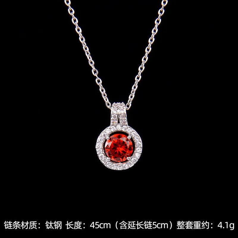 High Grade Round Zircon Jewelry Set Trendy Popular Stainless Steel Pendant Necklace Stud Earrings Party Gifts For Women Girls