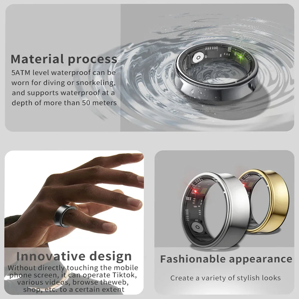 Smart Ring 2024 New SR05 with Charging Case Heart Rate Blood Oxygen Monitor IP68 & 5ATM Waterproof Sport for Men Women