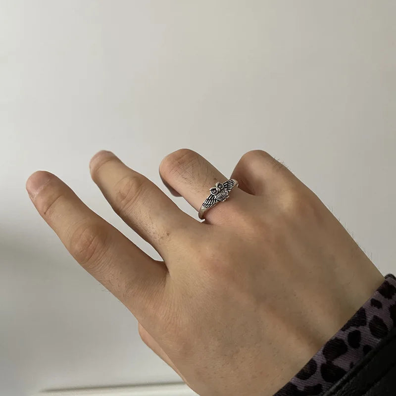 Buyee 925 Sterling Silver Personality Ring Finger Cute Owl Animal Open Ring for Women Fashion Family Party Fine Jewelry Circle