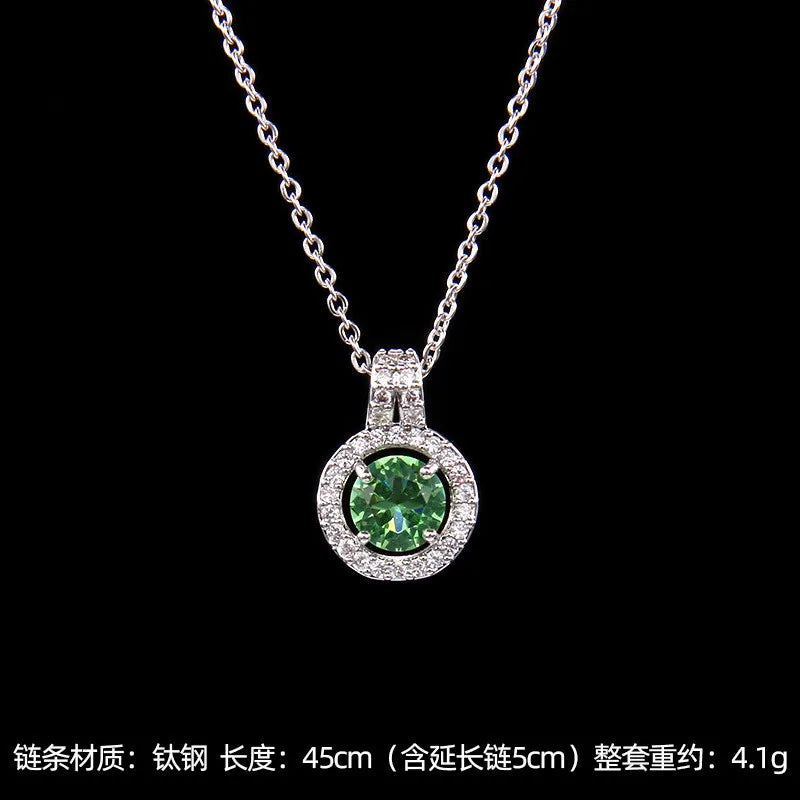 High Grade Round Zircon Jewelry Set Trendy Popular Stainless Steel Pendant Necklace Stud Earrings Party Gifts For Women Girls