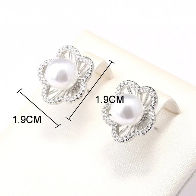 Geneuin 925 Silver Flower Bridal Jewelry Sets Pearl Fashion Jewelry Women Girls Engagement Anniversary Fine Gift