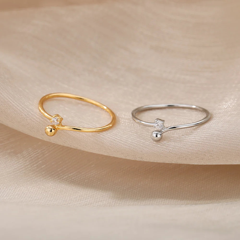 Zircon Open Rings For Women Gold Color Stainless Steel Female Engagement Wedding Ring Jewelry Girlfriend Birthday Gift