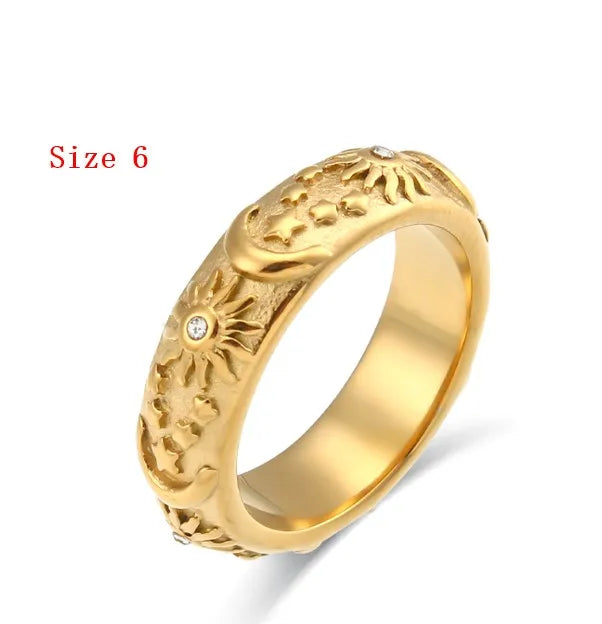 New Trendy Stainless Steel Sun Moon Star Earrings Rings Bracelets Design Waterproof Jewelry Women's Charming Gift
