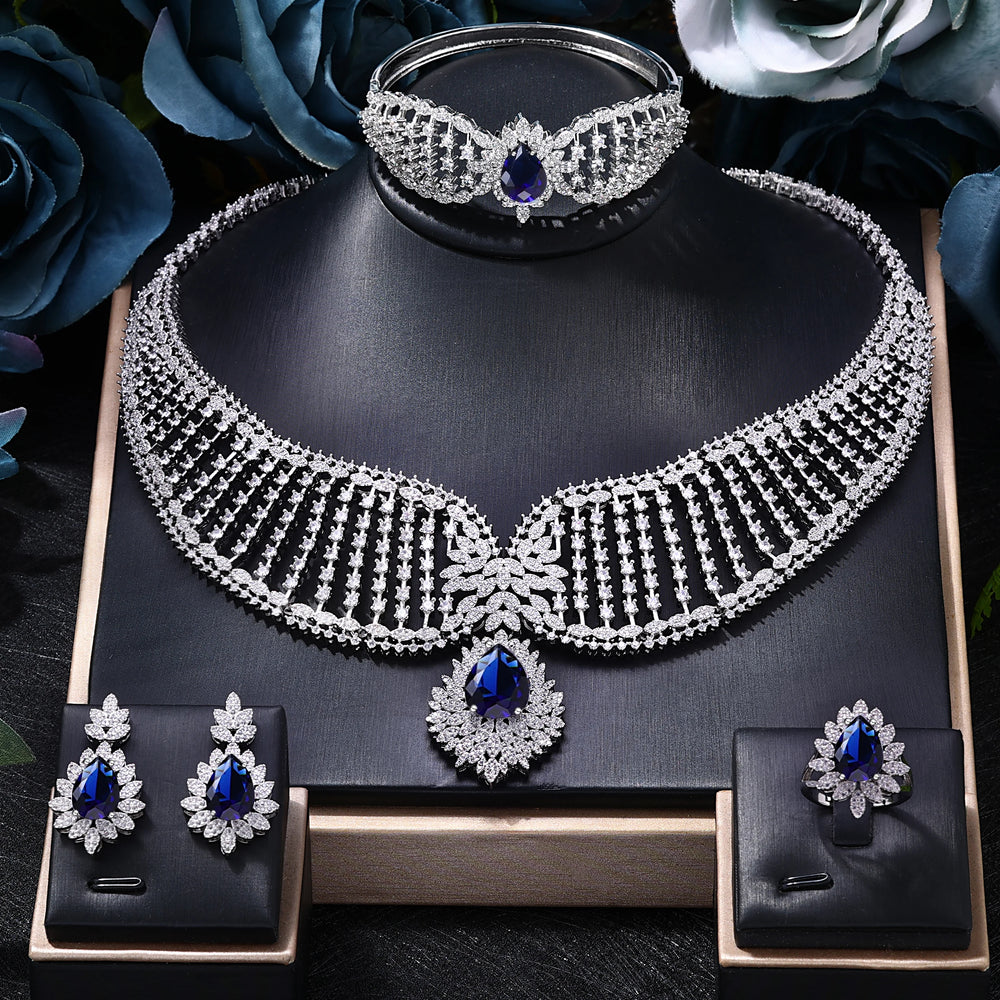 2025 New Dubai 4-Piece Jewelry Set Angel Design Bride Necklace Earring Set AAA Cubic Zirconia Women's Wedding Accessories