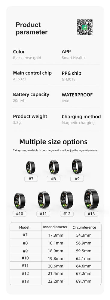 2024 New R11M Smart Ring Heart Rate Health Sleep Monitoring IP68 Waterproof Multi-sport Modes Titanium Steel Shell Ring