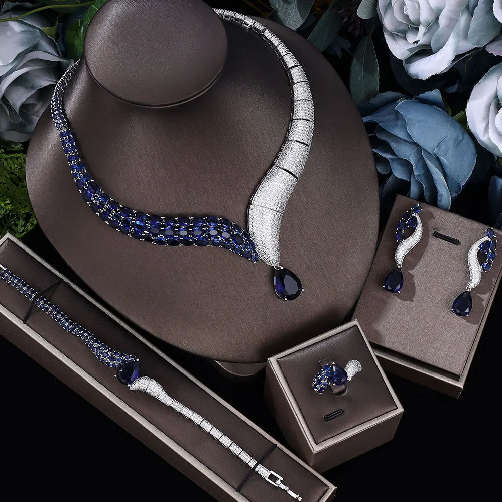 2025 Top 4 Wedding Bride Jewelry Set Water Drop Shape Jewelry Set for Women's Wedding Accessories Necklace and Earring Set