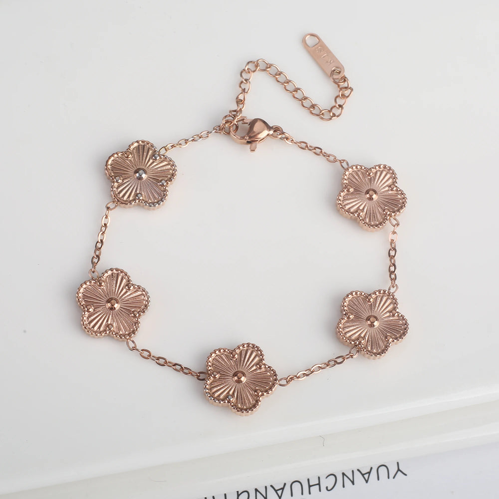 Hot Sale Stainless Steel Five Flower Clover Bracelet Jewelry Set Necklace Earrings For Woman Daily Wear Brand Jewelry