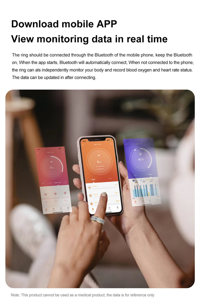 Smart Ring Men Women IP68 Waterproof Heart Rate Blood Oxygen Sleep Health Monitor Sport Fitness Health Ring