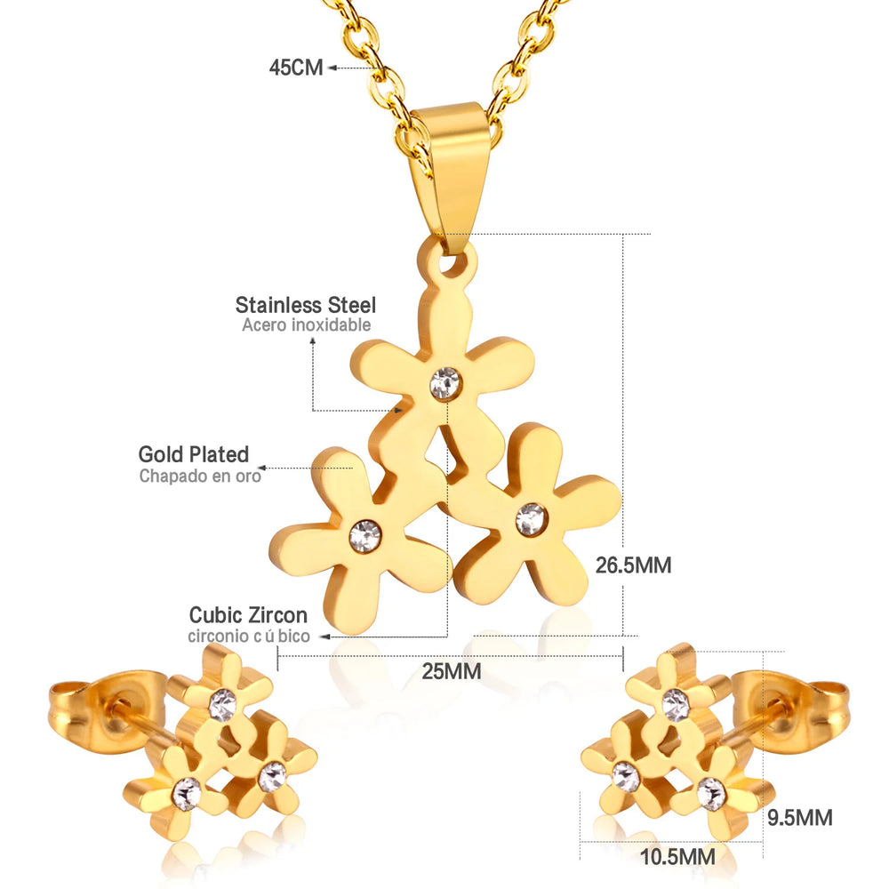 Jewelry Sets Yellow Flowers Pendant Necklace Earrings Stainless Steel For Women Gold Color 2023 Trendy Summer Wholesale